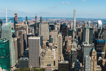 Fototapeta premium Aerial view of New York City - USA. Manhattan downtown skyline and skyscrapers from the Empire State Building in the morning.