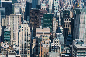 Fototapeta na wymiar Aerial view of New York City - USA. Manhattan downtown skyline and skyscrapers from the Empire State Building in the morning.
