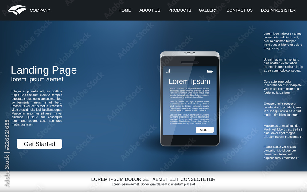 Poster website landing page vector template. abstract vector background with smartphone realistic icon for 