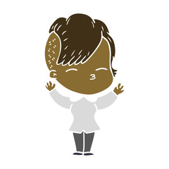 flat color style cartoon squinting girl