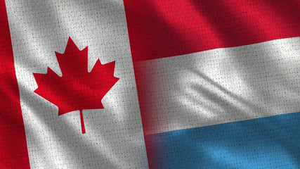 Canada and Spain - 3D illustration Two Flag Together - Fabric Texture