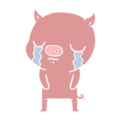 flat color style cartoon pig crying