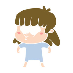 flat color style cartoon whistling girl