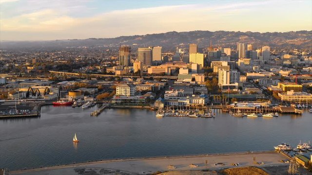 Aerial View Over Harbor and Waterfront Oakland California