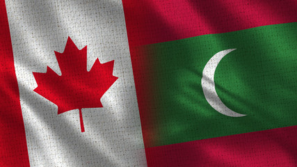 Canada and Maldives - 3D illustration Two Flag Together - Fabric Texture