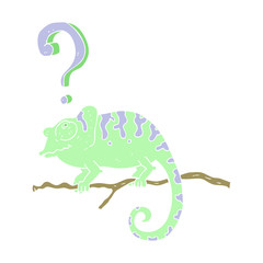 flat color illustration of a cartoon curious chameleon