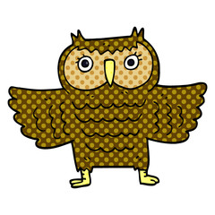 cartoon doodle owl with flapping wings