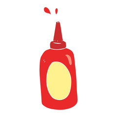 flat color illustration of a cartoon ketchup bottle