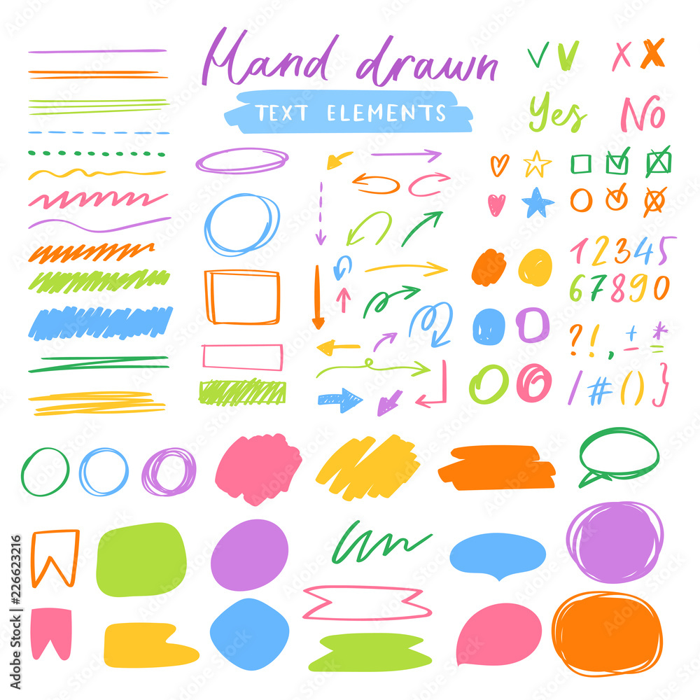 Fototapete highlighter markers vector highlighting with hand drawing elements or numbers to select and highligh