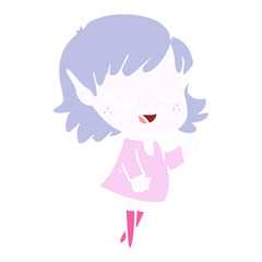 happy flat color style cartoon elf girl pointing