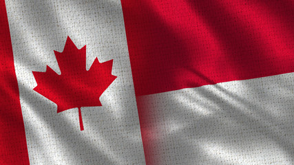 Canada and Monaco - 3D illustration Two Flag Together - Fabric Texture