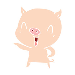 happy flat color style cartoon pig
