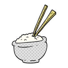 cartoon doodle bowl of rice with chopsticks