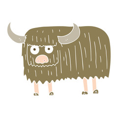 flat color illustration of a cartoon hairy cow
