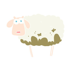 flat color illustration of a cartoon muddy sheep