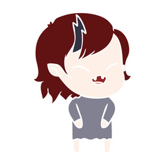 flat color style cartoon laughing vampire girl