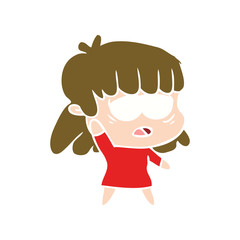 flat color style cartoon tired woman waving