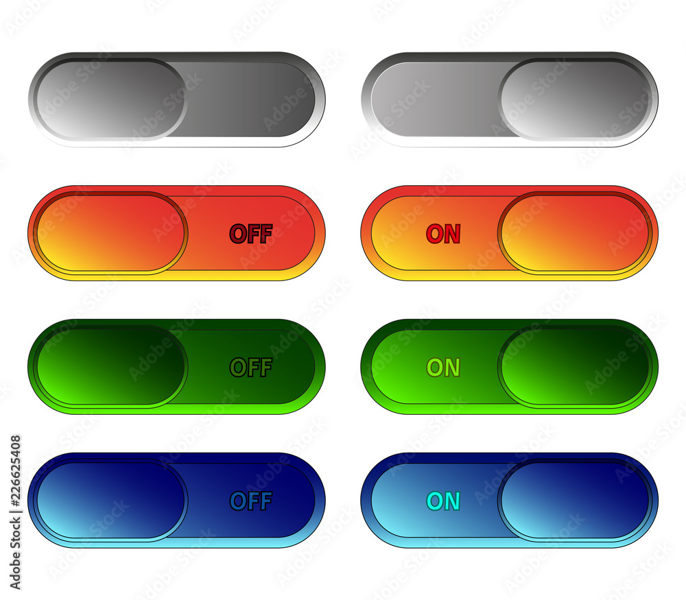 Aufkleber set of sliding buttons on - off. vector