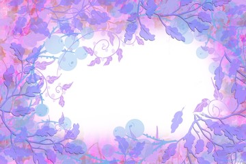 Beautiful original abstract  pastel colored floral frame with leaves, flowers and soft blurred background for invitation, cards, text ready space