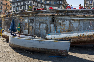 Fototapeta na wymiar Boats in the harbour Bay of Naples Italy