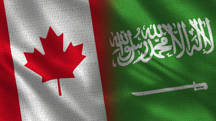 Canada and Saudi Arabia - 3D illustration Two Flag Together - Fabric Texture