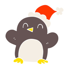cartoon doodle penguin wearing christmas hat