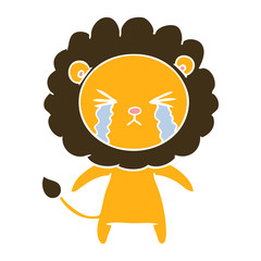 flat color style cartoon crying lion