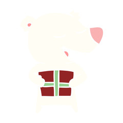flat color style cartoon polar bear with present