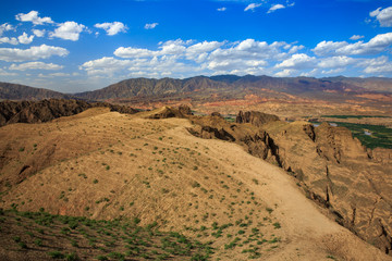 Yellow River Stone Forest of Jingtai, Gansu Province China. National Geopark, Danxia Landform. China travel, famous natural exotic landscape. Sandstone towers, large canyon dry desert valley