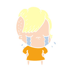 flat color style cartoon crying girl