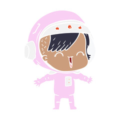 flat color style cartoon laughing astronaut girl