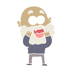flat color style cartoon crazy happy man with beard gasping