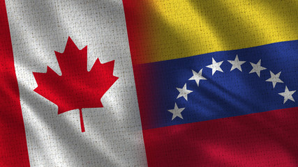 Canada and Venezuela - 3D illustration Two Flag Together - Fabric Texture