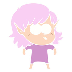 flat color style cartoon elf girl staring