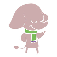 flat color style cartoon smiling elephant wearing scarf