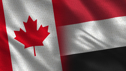 Canada and Yemen - 3D illustration Two Flag Together - Fabric Texture