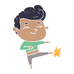 happy flat color style cartoon man kicking