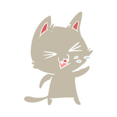 flat color style cartoon cat hissing