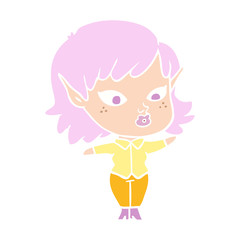 pretty flat color style cartoon elf girl