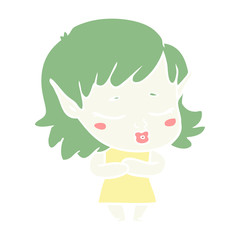 shy flat color style cartoon elf girl