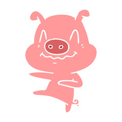 nervous flat color style cartoon pig dancing