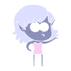 flat color style cartoon shocked elf girl
