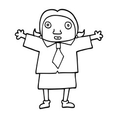 line drawing cartoon school girl