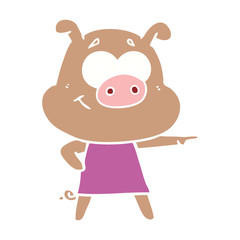 happy flat color style cartoon pig
