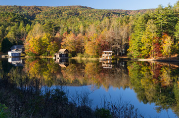 Cabins Along Lake in Cottage Country in Autumn