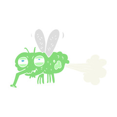 flat color illustration of a cartoon gross farting fly