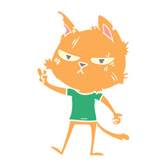 tough flat color style cartoon cat giving victory sign