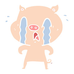 crying pig flat color style cartoon