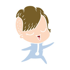 happy flat color style cartoon girl in onesie