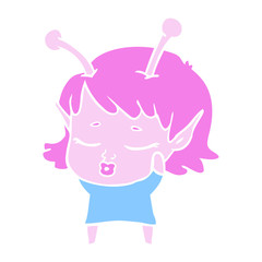 cute alien girl flat color style cartoon